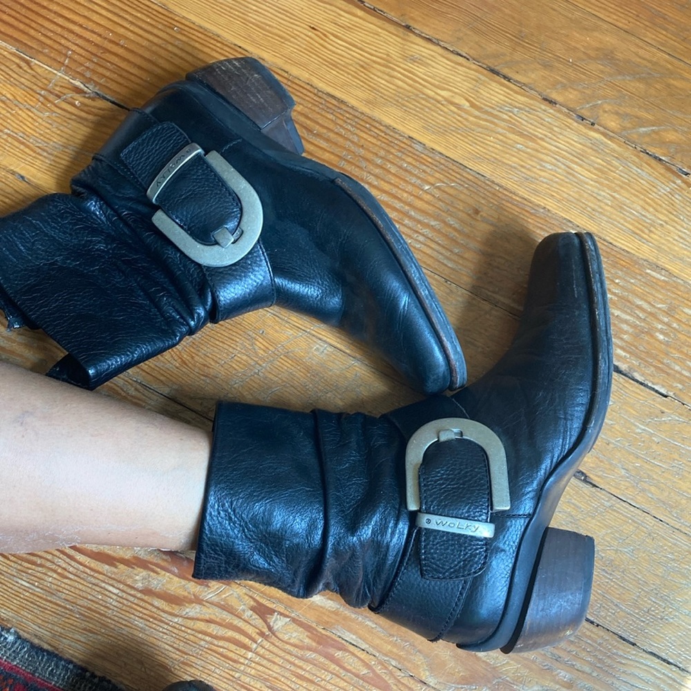 Black Leather WOLKY Ankle Boots Buckle PIRATE 38 7.5